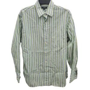 J. Crew Men's Green White Stripe 100% 2-ply Cotton Long Sleeve Button Up Shirt M